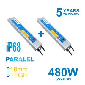   480W PARALEL PACK HYRITE 2x TLG-24E240C, profi LED napájací zdroj 2x 240W/24V = 480W, IP68, 18MM