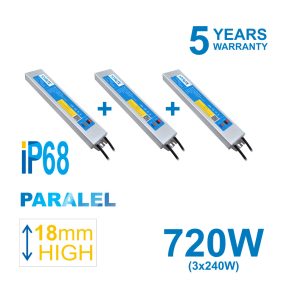  720W PARALEL PACK HYRITE 3x TLG-24E240C, profi LED napájací zdroj 3x 240W/24V = 720W, IP68, 18MM