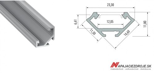 ALU PROFIL TYP C ROHOVÝ (45°) PRE 1 x 12MM LED
