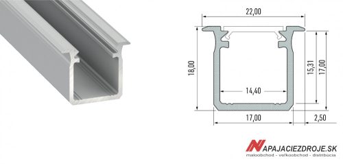 ALU PROFIL TYP G ZAPUSTENÝ HLBOKÝ PRE 1 x 12MM LED