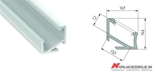 ALU PROFIL TYP H ROHOVÝ (30°/60°) PRE 1 x 12MM LED (BIELY LAKOVANÝ)