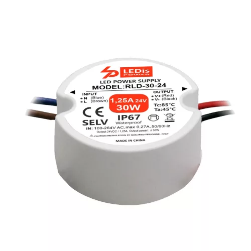 LEDis RLD-30-24, zasilacz do LED 30W / 24V , IP67, ø=55mm